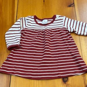 HANNA ANDERSSON 70 Maroon White Stripe Playdress Daydress Button Shoulder